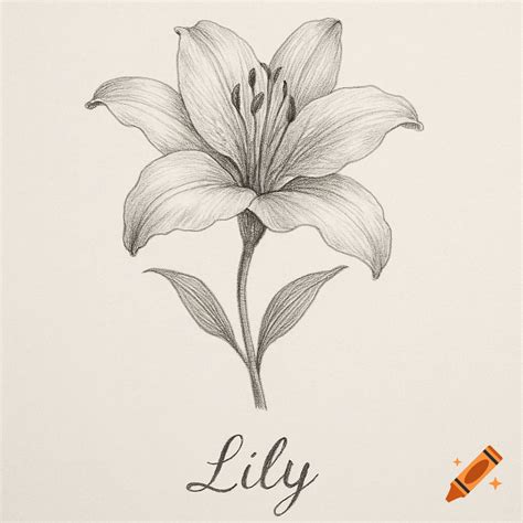 A detailed pencil drawing of a lily flower with the word "Lily" in ...