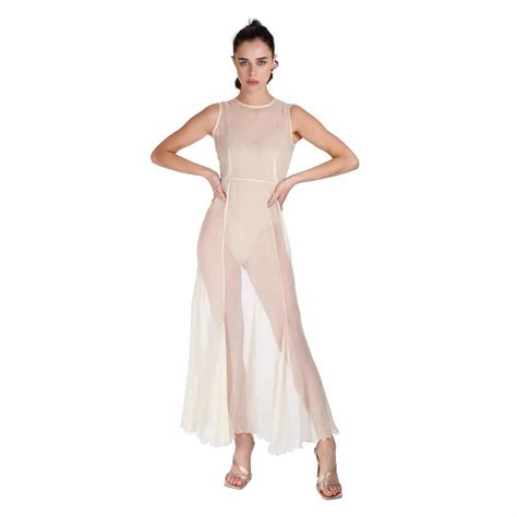 Silk Crepon Transparent Dress in Nude - Sofia Tsereteli