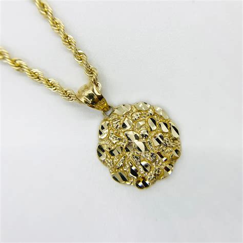 10k Solid Gold Nugget Round Charm Pendant for Men Boy Women Girl ...