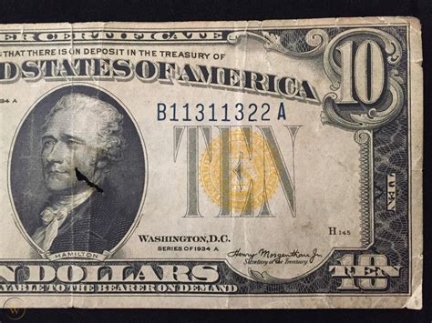 Old Vintage 1934A Ten Dollar Bill $10 Silver Certificate Yellow Seal ...