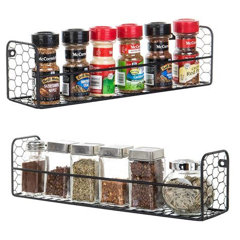 MyGift Set of 2 Wall-Mounted Rustic Chicken Wire Spice Racks : Amazon ...