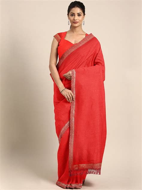 BGWR468 Red Traditional Art Silk Saree With Zari Handloom Border ...