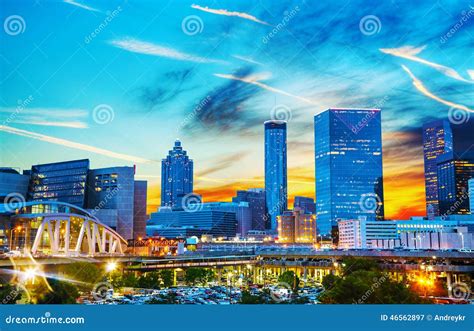 Downtown Atlanta at Night Time Stock Image - Image of dusk ...