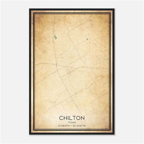 Vintage Chilton Texas Map Poster, Chilton TX City Road Wall Art Print - Custom Maps & Posters