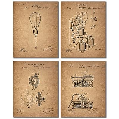 Buy Edison Patent Prints - Set of 4 Vintage Light Bulb Telephone ...