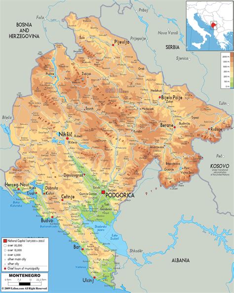 Physical Map of Montenegro - Ezilon Maps