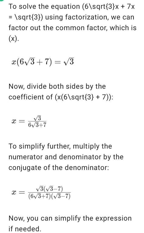 solve using factorisation 6√3x+7x=√3 - Brainly.in
