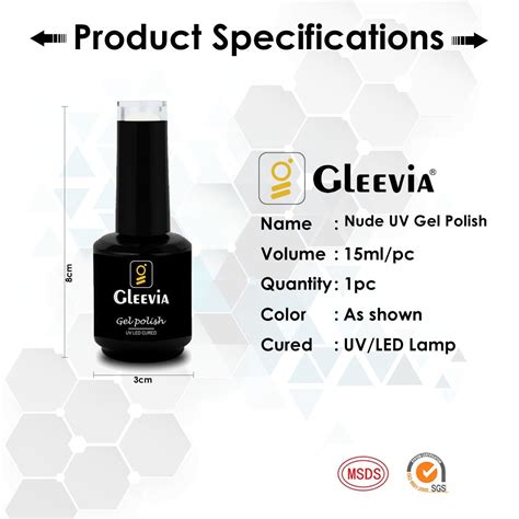 Gleevia UV/LED Nude Shade Gel Polish for Professionals 15ml Brush Cap ...