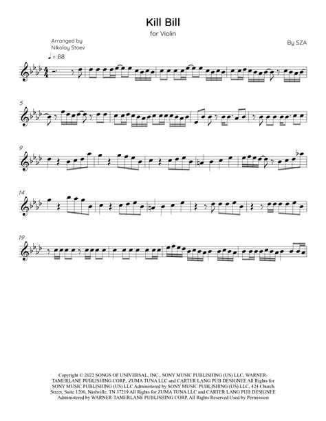 Kill Bill (arr. Nikolay Stoev) by SZA Sheet Music for Violin Solo at ...