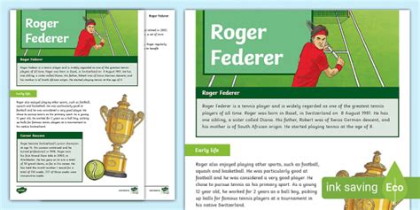 Reading Comprehension Homework Week 7 Roger Federer 3rd/4th Class