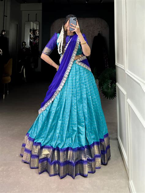 Blue Elegant Zari Chex Lehenga Set – Perfect Blend of Tradit
