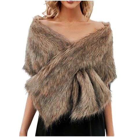 Women's Faux Fur Shawl Wraps Stole Cloak Coat Sweater Cape for Evening ...