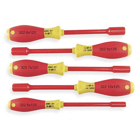 WIHA, Metric, 10 mm/6 mm/7 mm/8 mm/9 mm Tip Size, Nut Driver Set ...
