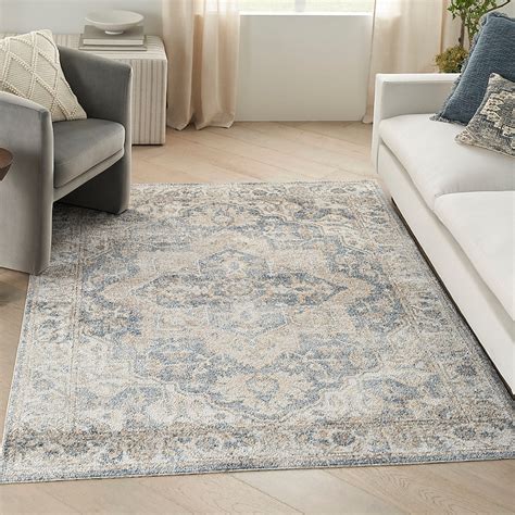 Nourison Astra Machine Washable 5 X 7 (ft) Grey/Blue Indoor Distressed ...