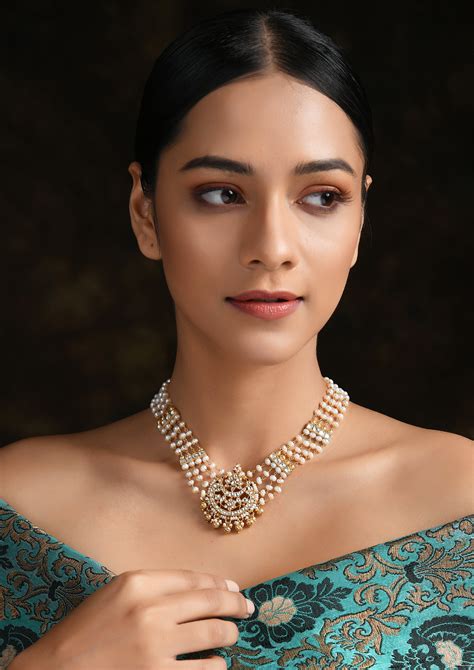 Navmi Semi Choker With Pearls and Half Moon Centerpiece – Vamika Silver ...