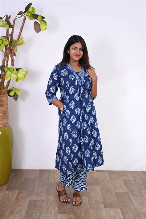 Indigo anarkali cotton co-ords set – Select by Shiva