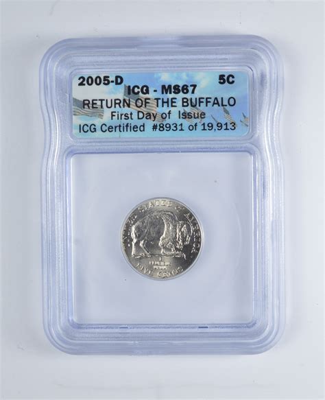 GRADED 2005-D Buffalo Jefferson Nickel - First Day of Issue MS67 - ICG ...