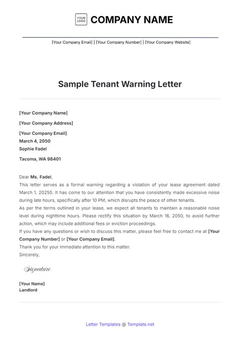 Free Sample Tenant Warning Letter Template to Edit Online