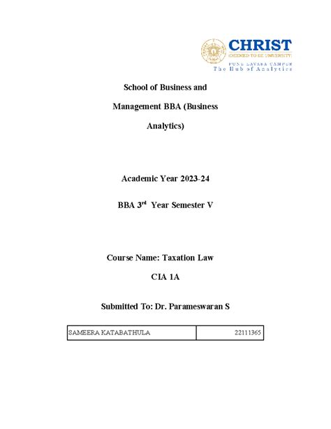 TL CIA 1 - Taxation Law CIA 1\ - School of Business and Management BBA ...