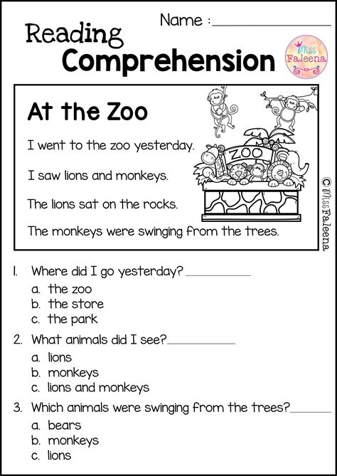 Special Education Reading Comprehension Worksheet