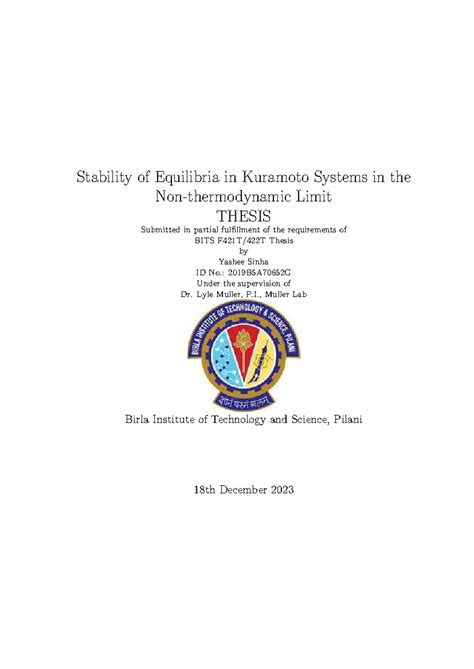 Stability of Equilibria in Kuramoto Systems: BITS Thesis Report - Studocu