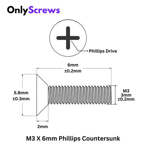 M3 X 6mm Phillips CSK Mild Steel with Nickel Plating Screw (Dia. 3mm ...
