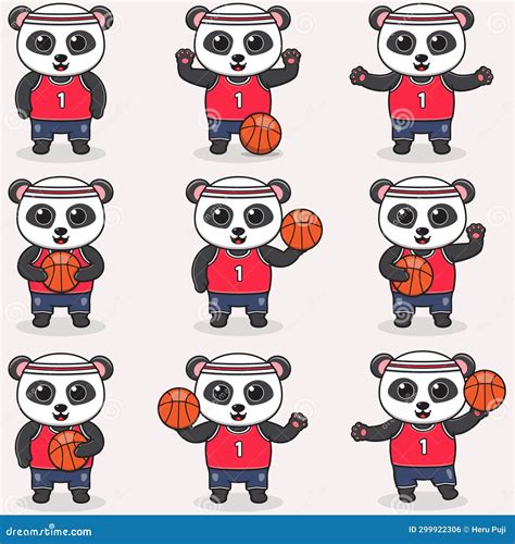 Funny Panda Basketball Cartoon Set Stock Vector - Illustration of ...