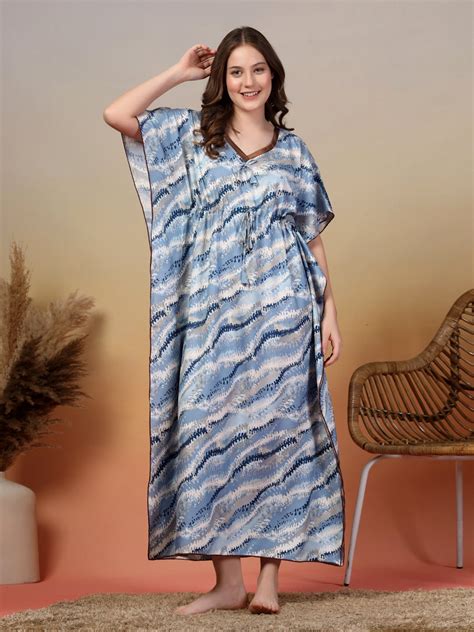 Blue Abstract Cotton Blend Kaftan Maxi Nightdress – KLOTTHE®