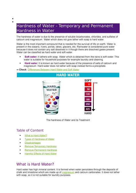 Hardness OF Water - Hardness of Water - Temporary and Permanent ...