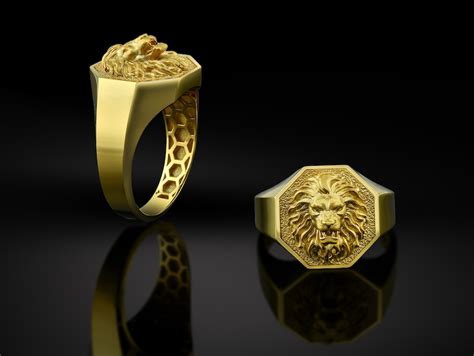 Buy 10K Gold Lion Mens Ring Signet Lion Rings 18K Gold Lion Head Online ...