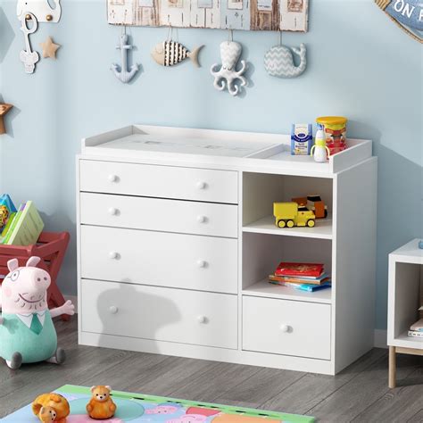 "OxyLife Baby Changing Table Dresser, 5 Drawers, White, 47.2""L x 19.7 ...