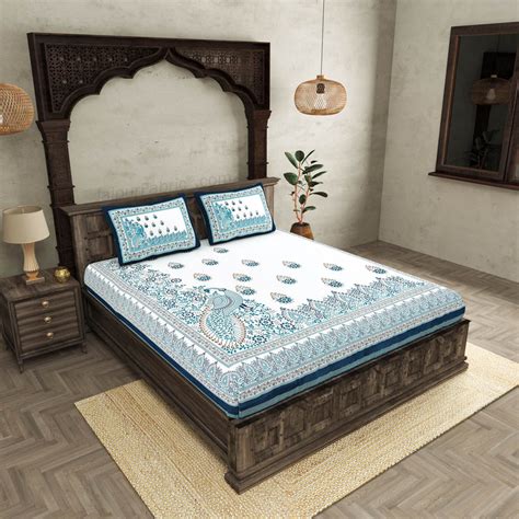 Artistic beauty contrast blue king size 10 feet wide premium cotton be ...