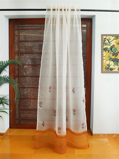 Organza Sheer Curtain Floral Printed Multicolor - 50x80 inches (Hidden ...