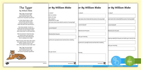 'The Tyger' - Poem Comprehension for Grade 7