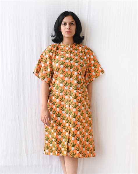 Beet the Root Narangi Hand Block Printed Cotton Kaftan Shirt Dress ...