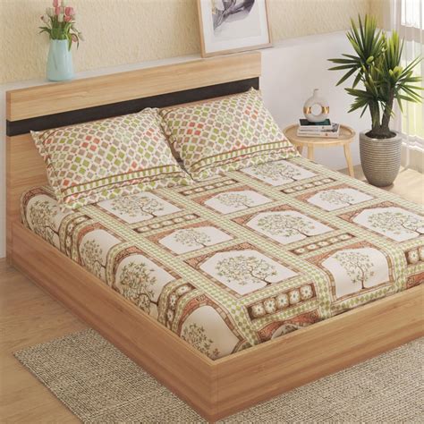 Buy Medley Dastkari Cotton 180TC Printed 3Pcs King Fitted Bedsheet Set ...