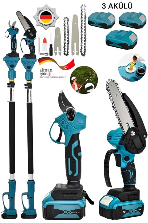 OG GERMANY STEEL 9400Rpm 3 Bataryalı Teleskopik Uyumlu Dal Budama Bağ ...