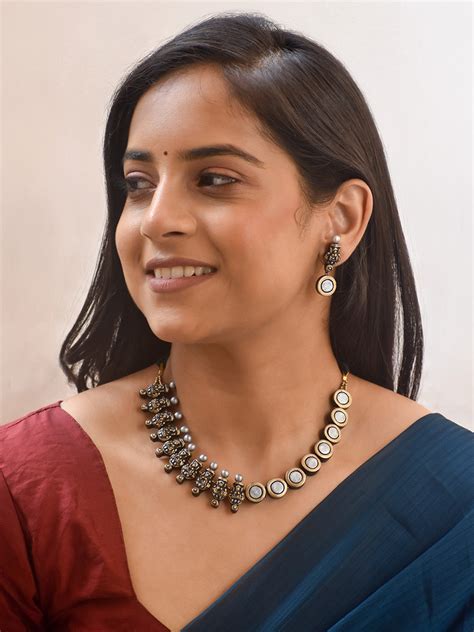 Handcrafted Circular Design Terracotta Jewellery Set in Black, Silver ...