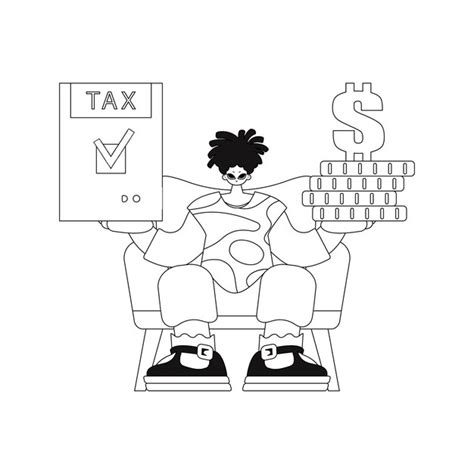 O cara detém declaração de imposto e pilha de moedas. ilustração ...