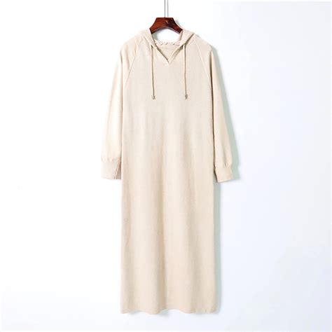 Cavosen Hoodie Dresses for Women Beige Long Sleeve Maxi Dress ...