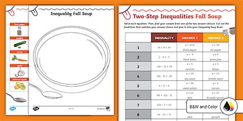 Seventh Grade Two-Step Inequalities Fall Soup Cut and Paste