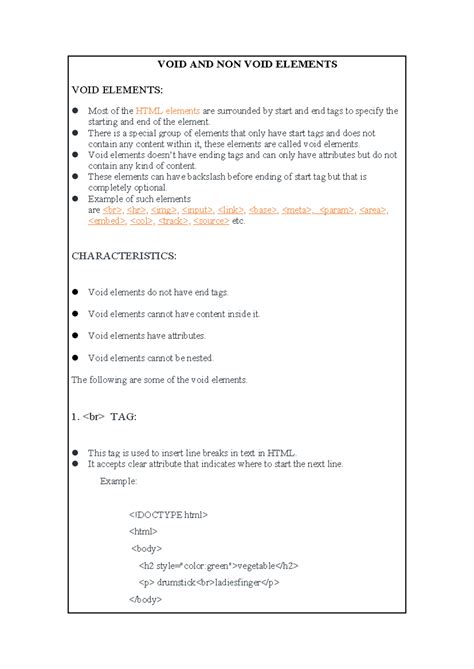 Html-void and non-void elements - VOID AND NON VOID ELEMENTS VOID ...