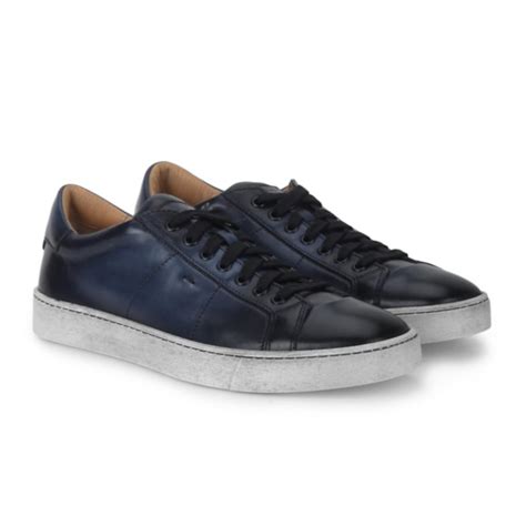 Buy Santoni Navy Blue Leather Sneakers for Men Online | The Collective