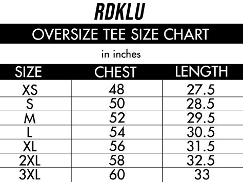 OVERSIZE TEE SIZE CHART – RDKLU
