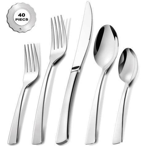Bestdin Cutlery Set for 8 People, 40 Pieces, Stainless Steel Cutlery ...