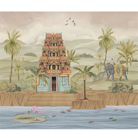 Gopuram Vatika South Indian Wallpaper, Customised | Life n Colors