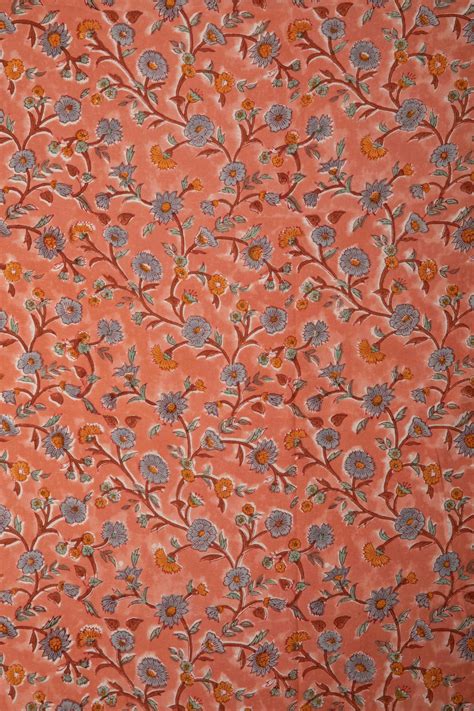 Siyahi - Peach Floral Sanganeri Cotton Fabric – RUTAMBHARA
