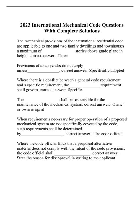 2023 International Mechanical Code Questions With Complete Solutions - International Mechanical ...