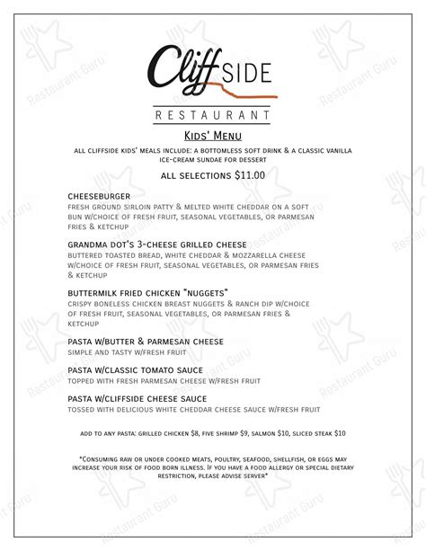 Menu at Cliffside Restaurant, St. George