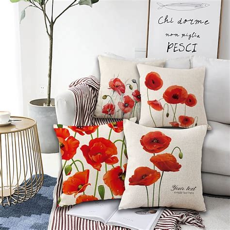 Set of 4 Artistic Flowers Square Decorative Throw Pillow Cases Sofa ...